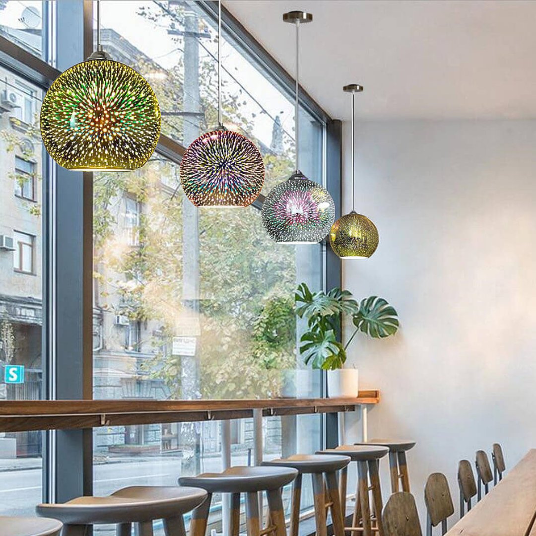 Moderne kreative 3D bunte Feuerwerksglas 1-Licht Kuppel Pendelleuchte