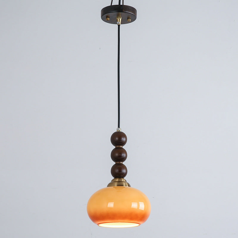 Vintage Oval Eisen Holz Glas 1-Licht Pendelleuchte für das Wohnzimmer