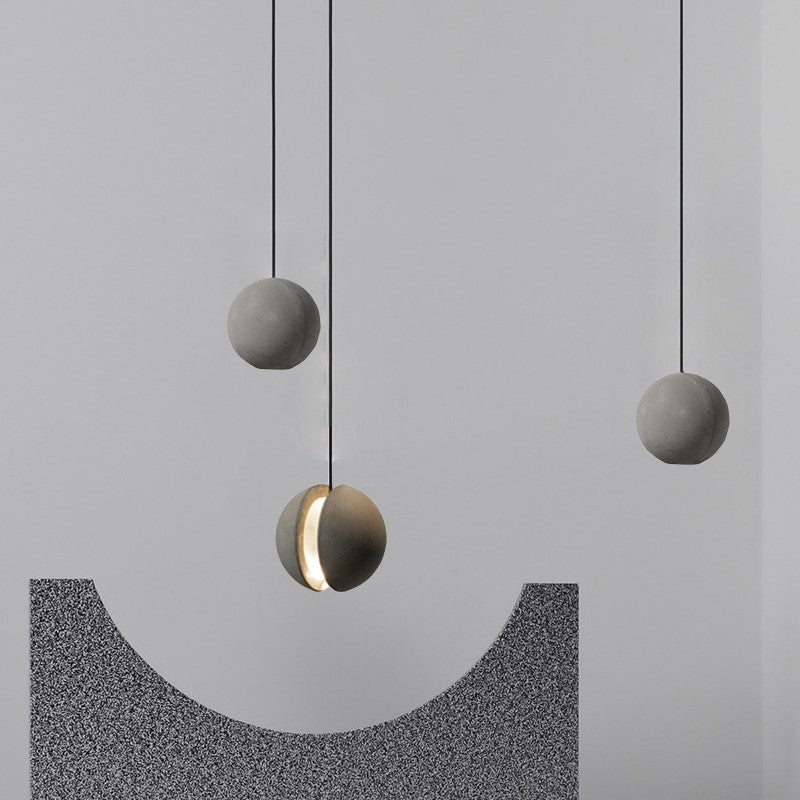 Zeitgenössische skandinavische Planeten Mond Zement Aluminium Acryl 1-Licht Pendelleuchte für das Schlafzimmer