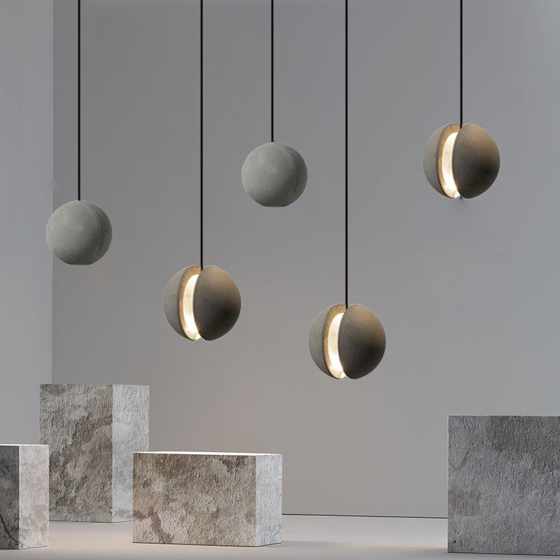 Zeitgenössische skandinavische Planeten Mond Zement Aluminium Acryl 1-Licht Pendelleuchte für das Schlafzimmer