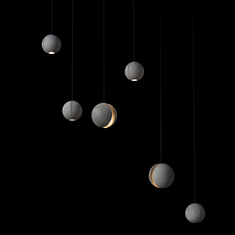 Zeitgenössische skandinavische Planeten Mond Zement Aluminium Acryl 1-Licht Pendelleuchte für das Schlafzimmer