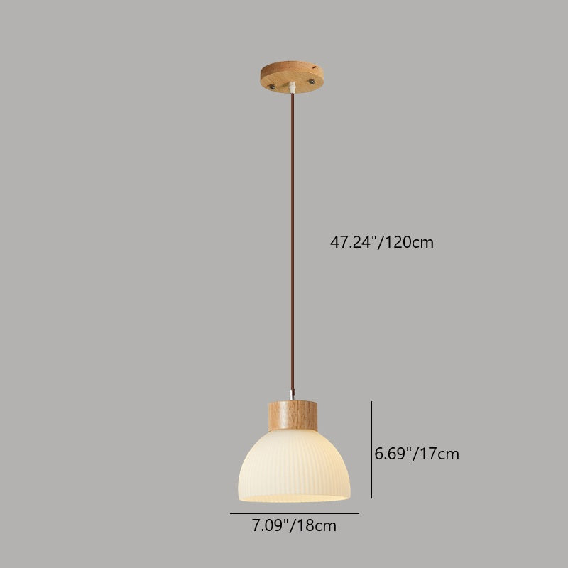 Zeitgenössische skandinavische Halbschalen vertikale Zylinder Holz Glas 1/3 Licht Pendelleuchte Insellicht für Wohnzimmer