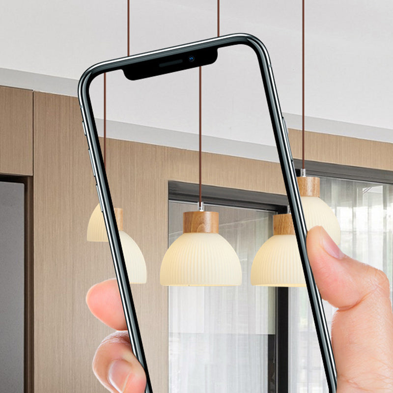 Zeitgenössische skandinavische Halbschalen vertikale Zylinder Holz Glas 1/3 Licht Pendelleuchte Insellicht für Wohnzimmer