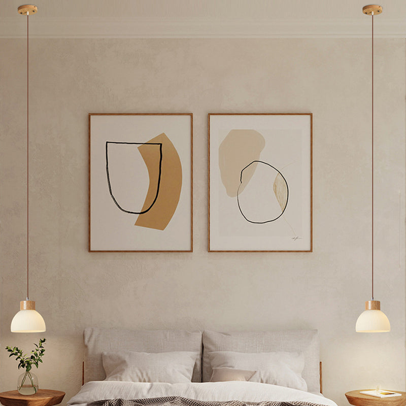 Zeitgenössische skandinavische Halbschalen vertikale Zylinder Holz Glas 1/3 Licht Pendelleuchte Insellicht für Wohnzimmer