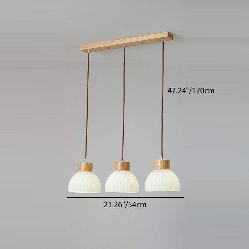 Zeitgenössische skandinavische Halbschalen vertikale Zylinder Holz Glas 1/3 Licht Pendelleuchte Insellicht für Wohnzimmer