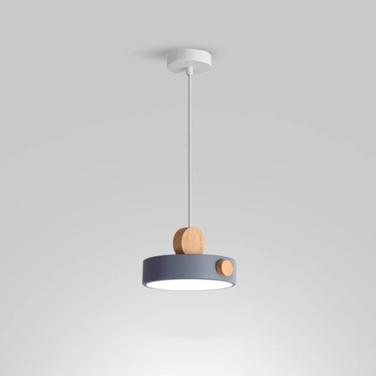 Zeitgenössische skandinavische Metall Gummi Holz Acryl Runde LED Pendelleuchte für das Esszimmer