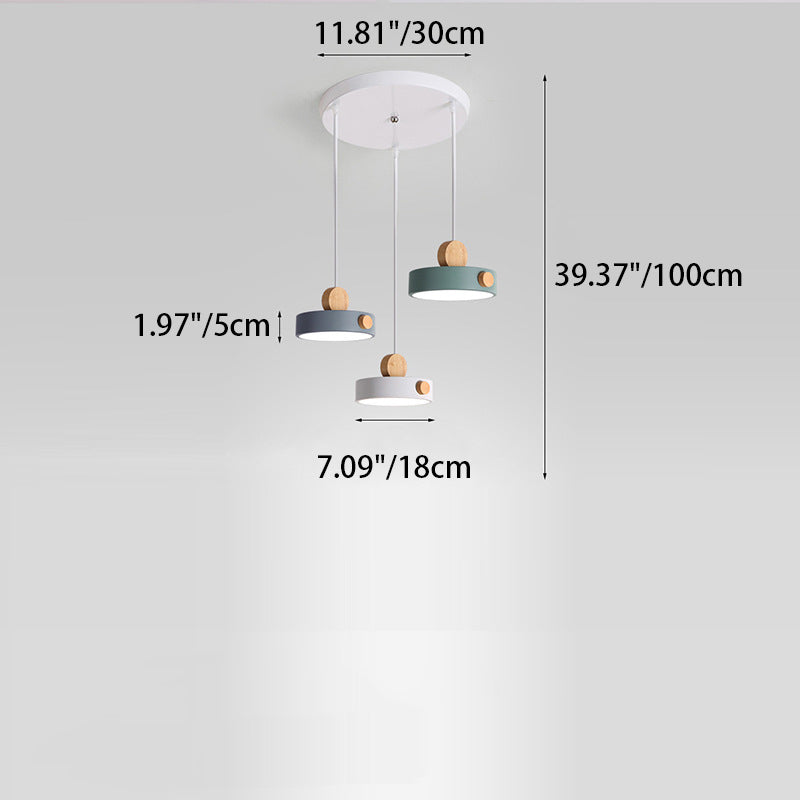 Zeitgenössische skandinavische Metall Gummi Holz Acryl Runde LED Pendelleuchte für das Esszimmer