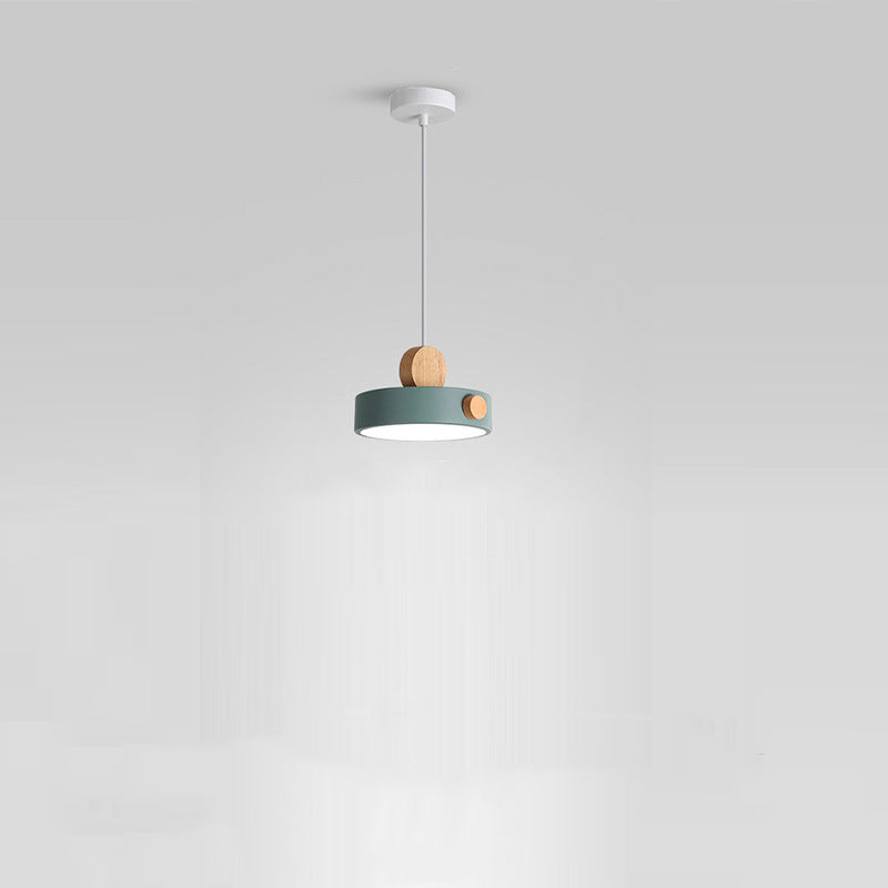 Zeitgenössische skandinavische Metall Gummi Holz Acryl Runde LED Pendelleuchte für das Esszimmer
