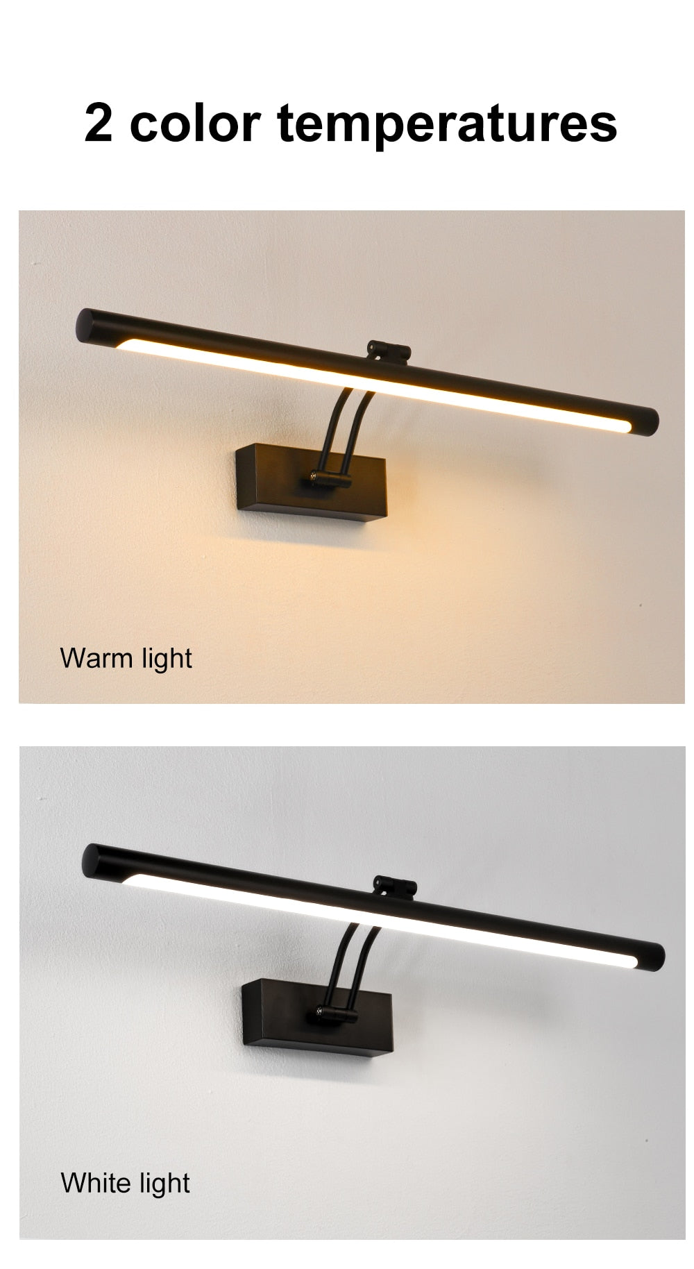 80-100cm LED Wandlampe - Moderne schwarze/silberne Wandleuchte für das Badezimmer, innen montierte Bildleuchte
