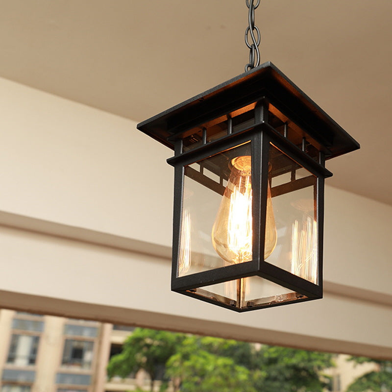 Europäisches Quadratisches Käfig Aluminium Glas 1-Licht Wasserdicht Patio Pendelleuchte