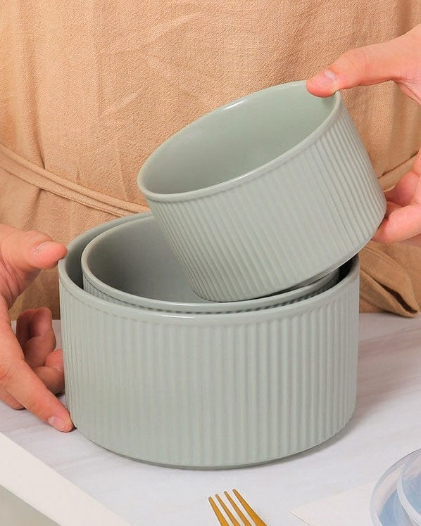 Rippenschalen 3-teiliges Lunchbox mit Deckel - Grau