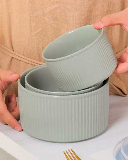 Rippenschalen 3-teiliges Lunchbox mit Deckel - Grau
