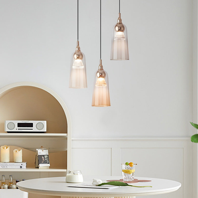 Zeitgenössischer nordischer Farbverlauf Acrylbecher Shade Aluminium LED Pendelleuchte für das Esszimmer