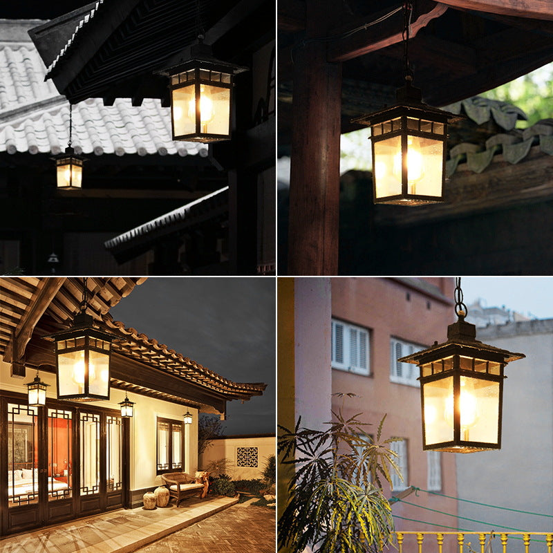 Europäisches Quadratisches Käfig Aluminium Glas 1-Licht Wasserdicht Patio Pendelleuchte