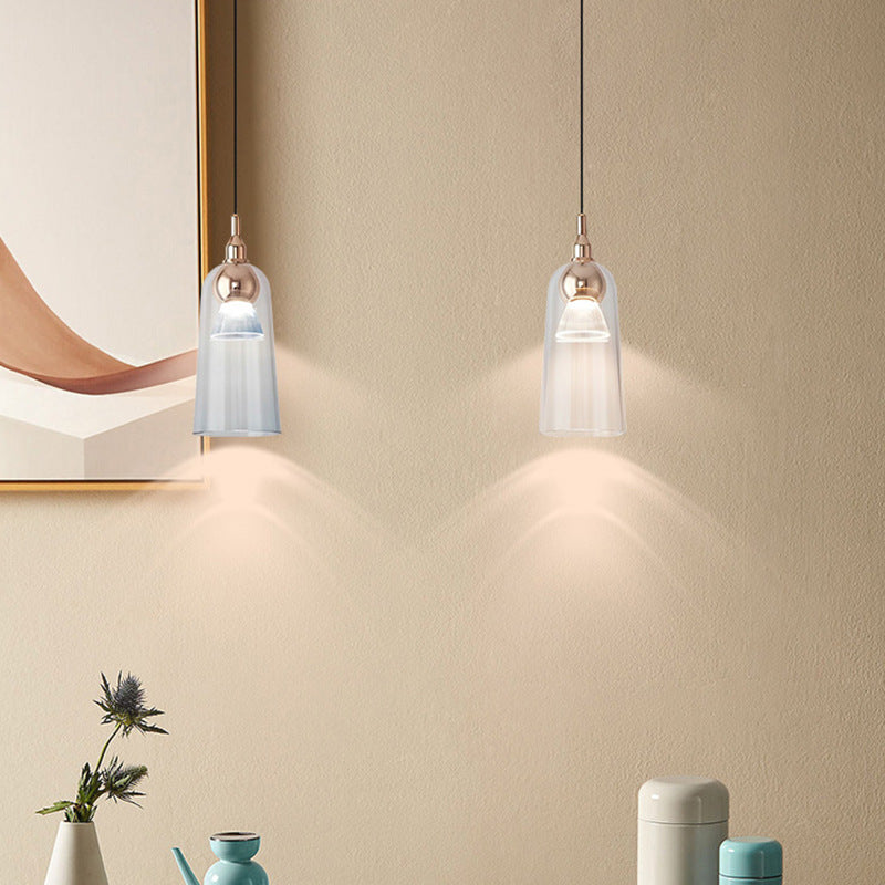 Zeitgenössischer nordischer Farbverlauf Acrylbecher Shade Aluminium LED Pendelleuchte für das Esszimmer