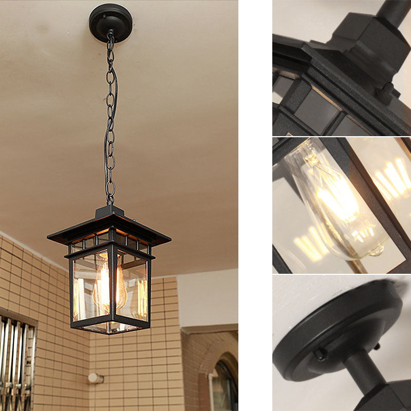 Europäisches Quadratisches Käfig Aluminium Glas 1-Licht Wasserdicht Patio Pendelleuchte