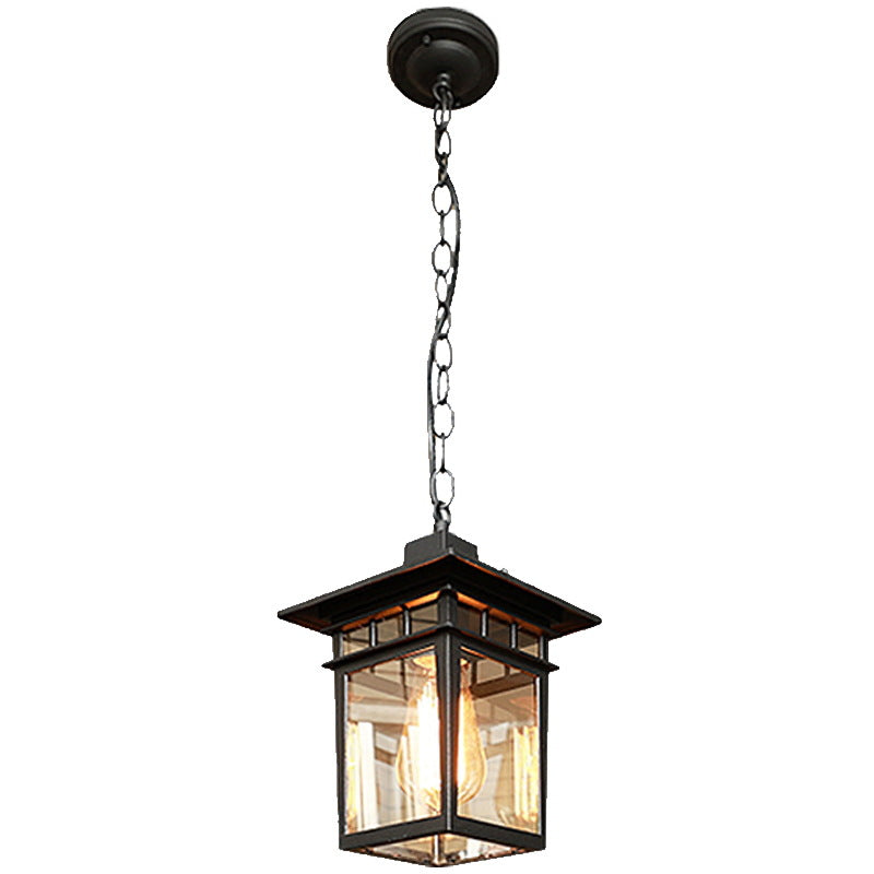 Europäisches Quadratisches Käfig Aluminium Glas 1-Licht Wasserdicht Patio Pendelleuchte