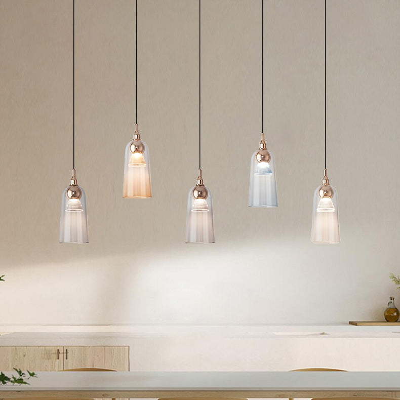 Zeitgenössischer nordischer Farbverlauf Acrylbecher Shade Aluminium LED Pendelleuchte für das Esszimmer