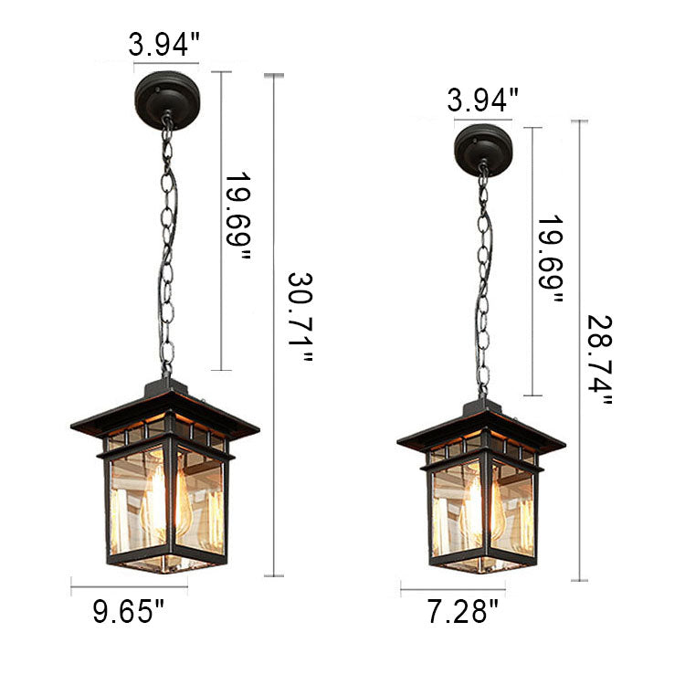 Europäisches Quadratisches Käfig Aluminium Glas 1-Licht Wasserdicht Patio Pendelleuchte