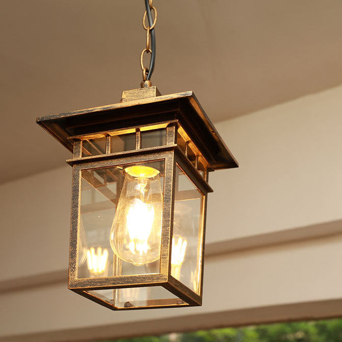 Europäisches Quadratisches Käfig Aluminium Glas 1-Licht Wasserdicht Patio Pendelleuchte