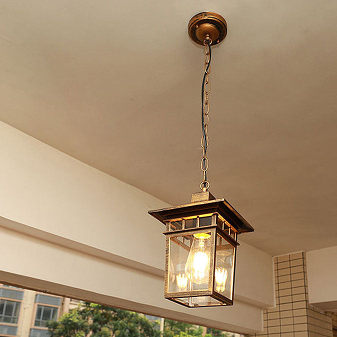 Europäisches Quadratisches Käfig Aluminium Glas 1-Licht Wasserdicht Patio Pendelleuchte