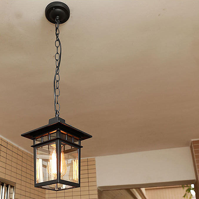 Europäisches Quadratisches Käfig Aluminium Glas 1-Licht Wasserdicht Patio Pendelleuchte