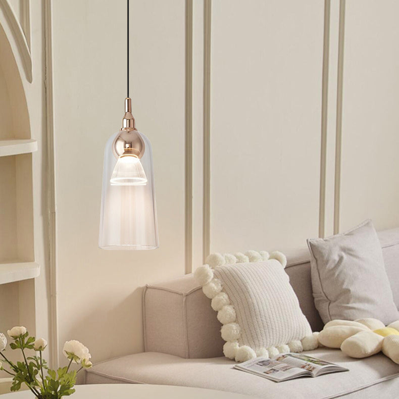 Zeitgenössischer nordischer Farbverlauf Acrylbecher Shade Aluminium LED Pendelleuchte für das Esszimmer