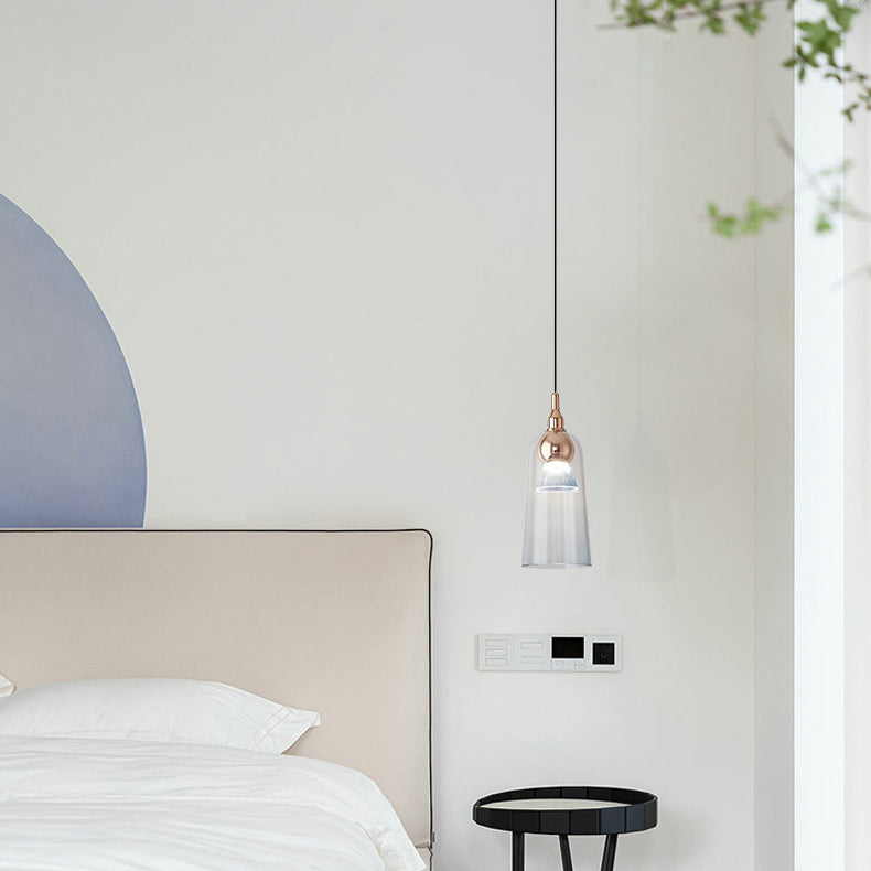 Zeitgenössischer nordischer Farbverlauf Acrylbecher Shade Aluminium LED Pendelleuchte für das Esszimmer
