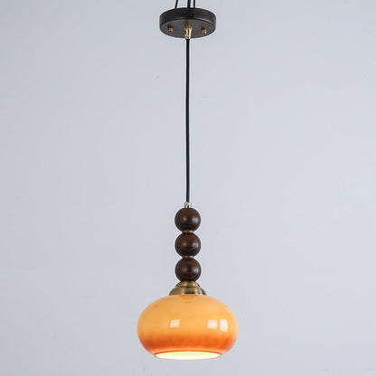 Vintage Oval Eisen Holz Glas 1-Licht Pendelleuchte für das Wohnzimmer