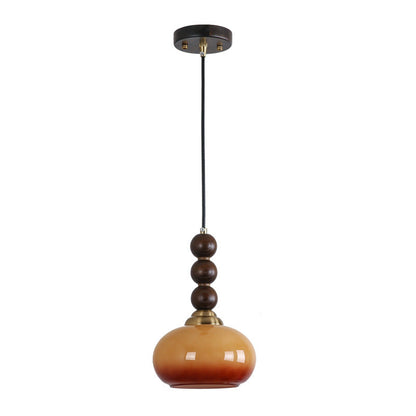 Vintage Oval Eisen Holz Glas 1-Licht Pendelleuchte für das Wohnzimmer
