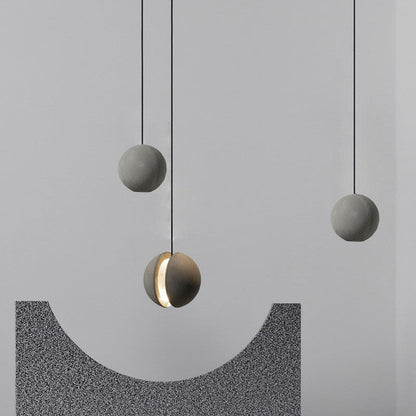 Zeitgenössische skandinavische Planeten Mond Zement Aluminium Acryl 1-Licht Pendelleuchte für das Schlafzimmer