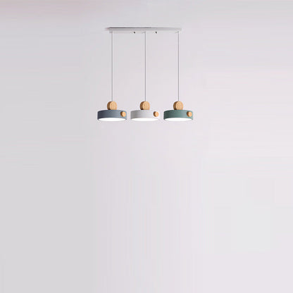 Zeitgenössische skandinavische Metall Gummi Holz Acryl Runde LED Pendelleuchte für das Esszimmer