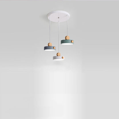 Zeitgenössische skandinavische Metall Gummi Holz Acryl Runde LED Pendelleuchte für das Esszimmer