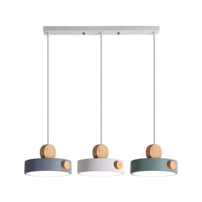 Zeitgenössische skandinavische Metall Gummi Holz Acryl Runde LED Pendelleuchte für das Esszimmer