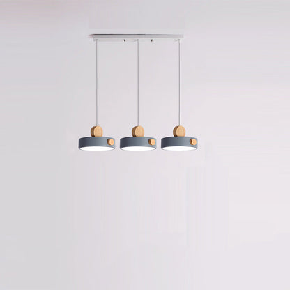 Zeitgenössische skandinavische Metall Gummi Holz Acryl Runde LED Pendelleuchte für das Esszimmer