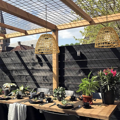 Bauernhaus Solar wasserdicht Weben Eisen Rattan Käfig LED Außen Pendelleuchte für Außenpatio