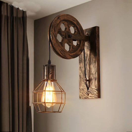 Vintage Wandleuchte mit Pulley