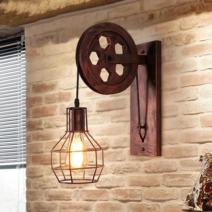 Vintage Wandleuchte mit Pulley