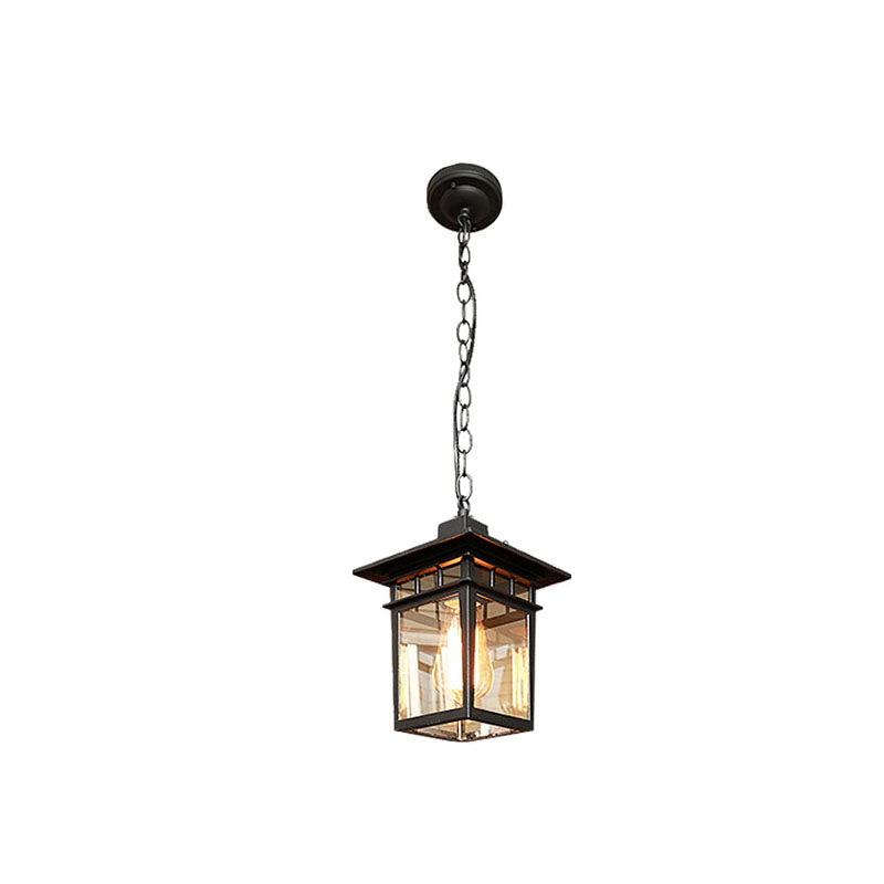 Europäisches Quadratisches Käfig Aluminium Glas 1-Licht Wasserdicht Patio Pendelleuchte