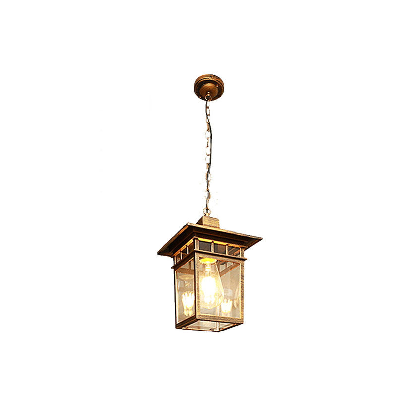 Europäisches Quadratisches Käfig Aluminium Glas 1-Licht Wasserdicht Patio Pendelleuchte