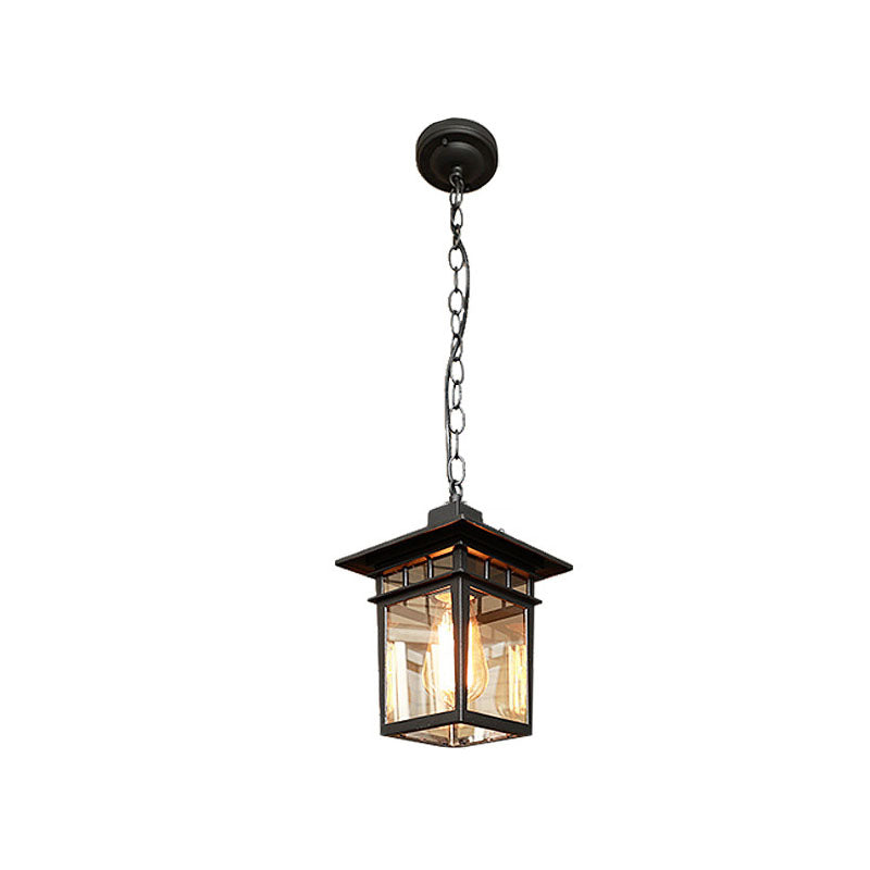Europäisches Quadratisches Käfig Aluminium Glas 1-Licht Wasserdicht Patio Pendelleuchte