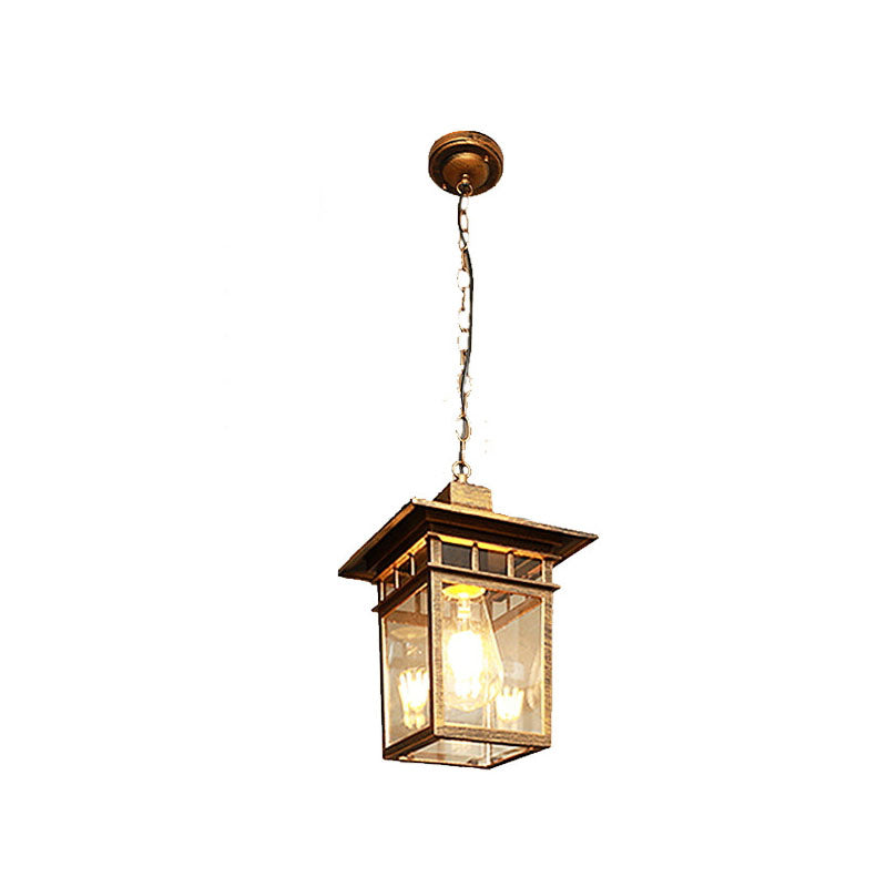 Europäisches Quadratisches Käfig Aluminium Glas 1-Licht Wasserdicht Patio Pendelleuchte