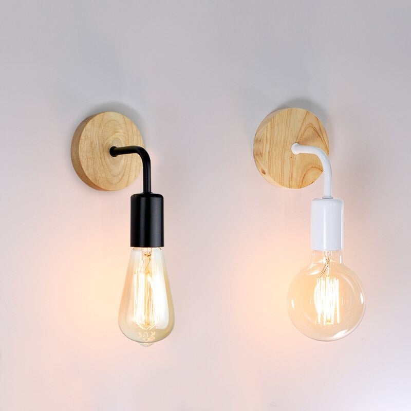Schwarz/weiß und Holz Wandleuchte Nachttischlampe